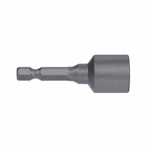 Metal socket adapter with a hex bit on one end and a cylindrical socket on the other end (drill/driver bit) for fasteners