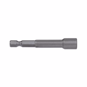 Metal socket/bit adapter with hex drive on one end and square drive on the other, centered cylindrical shaft design.