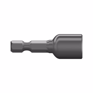 Metal socket bit with a hex shank and a large socket/end feature, used as a drill or driver attachment
