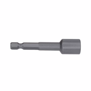 Metal socket adapter with a hex shank on the left and a large hollow socket on the right, for driving fasteners.