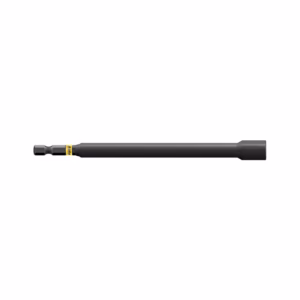 Long black cylindrical tool with a small hex tip on the left and a wider handle on the right; a yellow band near the tip.