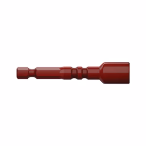 Red plastic-handled screwdriver bit with a socket-style head and hex shank, shown horizontally