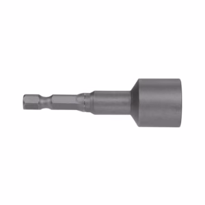 Metal socket and bit adapter with square drive on the left and a cylindrical socket on the right