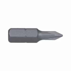 Metal screwdriver bit with a hexagonal shank and a pointed, cross-shaped tip (Phillips-style) for driving screws in a drill or driver.