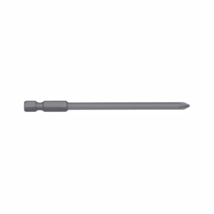 Long grey screwdriver bit with a hex shank and pointed tip, facing right