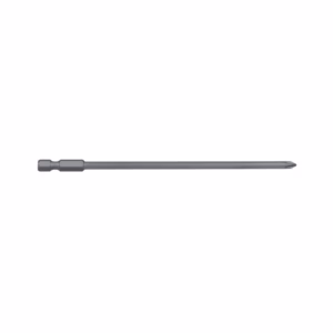 Long metal precision screwdriver with a small bit at the tip and a short handle on the left.
