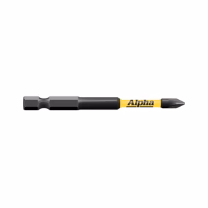 Screwdriver bit with black handle and a yellow band labeled Alpha.