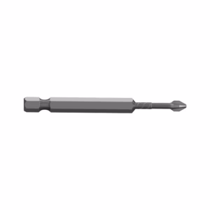 Long gray screwdriver with a hexagonal handle and Phillips head tip lying horizontally.
