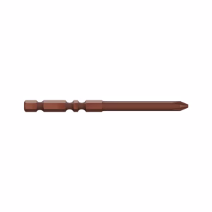 Brown screwdriver with a chunky textured handle and a long metal shaft ending in a flat-head tip for driving screws