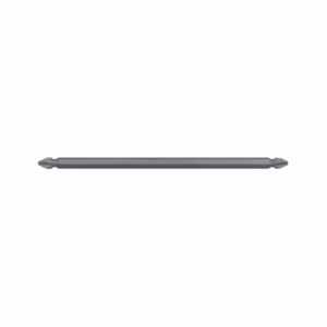 Double-ended precision screwdriver bit with tips on both ends, gray tool lying horizontally
