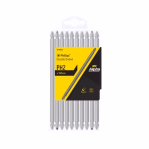 Ten double-ended PH2 150 mm Phillips screwdriver bits in a yellow-and-black package.