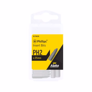 PH2 Phillips insert bits, 25mm, 10-pack in yellow/black Alpha packaging