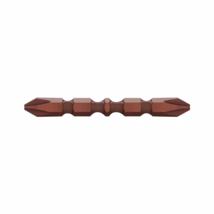 Horizontal brown, segmented tool with faceted ends (appears as a drill/bit-like object).
