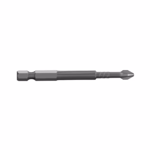 Screwdriver bit with hex shank and twisting shaft, designed to fit into a drill or driver