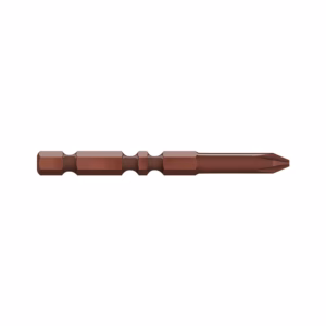 Brown metal screwdriver bit with a hex shank and pointed tip, shown in profile against a white background