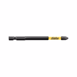 Alpha-branded screwdriver/driver bit with a black shaft and yellow label, shown horizontally.