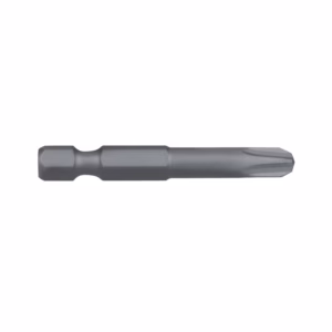 Long metal screwdriver bit with a hexagonal base and a rounded body, designed to fit into a drill or driver.