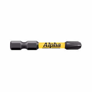 Screwdriver with a yellow handle labeled 'Alpha' and black/gray ends, shown in a horizontal orientation.