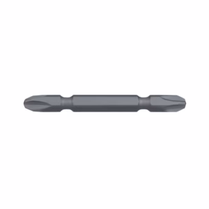 Double-ended screwdriver bit holder with two bit heads in gray.