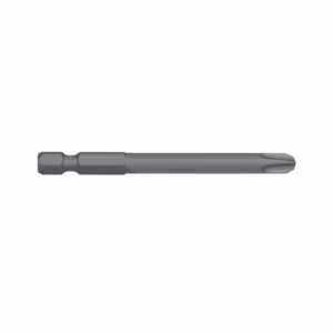 Gray metal screwdriver/drill bit with hex shank, shown horizontally on a white background