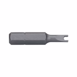 Metal screwdriver bit with a forked U-shaped tip designed to engage two-prong screws.