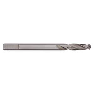 Long twist drill bit for metal, silver-gray with helical flutes and straight shank