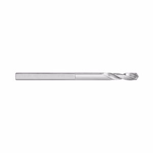 Twist drill bit with straight shank for metal drilling and spiral flutes on a silver shaft.