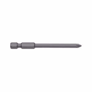 Long gray drill bit with hexagonal shank and pointed cutting tip, used for drilling.