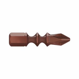 Brown hex-shank screwdriver bit with a star-shaped driver tip for a drill.