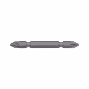 Double-ended screwdriver bit with two different tips on each end (one slotted, one Phillips-style).