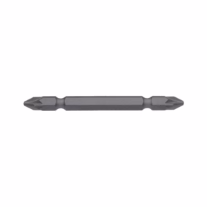 Double-ended screwdriver bit with two bits on opposite ends and a hex shank in the middle