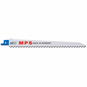 Saw blade with blue hub and gray teeth, labeled '4017 MPS Made in Germany'