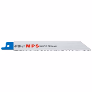 Serrated handsaw blade with blue handle, labeled 4430-VP MPS, Made in Germany.