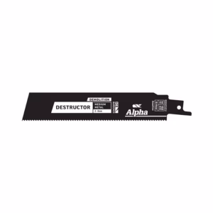 Demolition saw blade labeled 'DESTRUCTOR' by Alpha, designed for medium metal (2–8 mm).