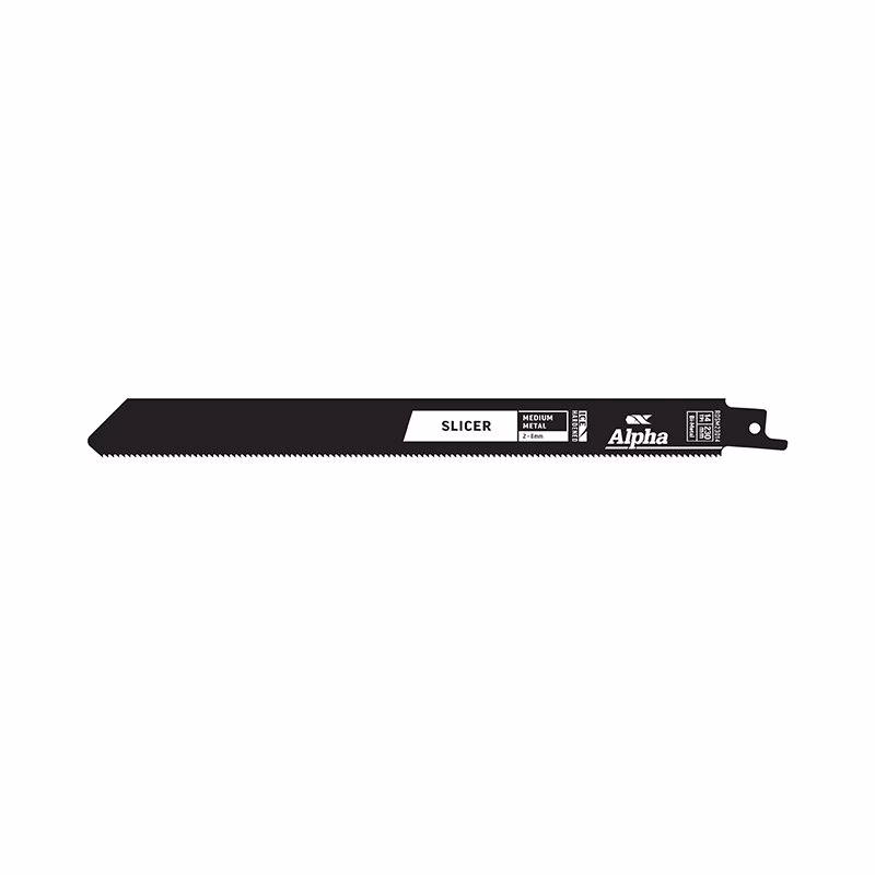 RDSM23014-25_2 - Alpha Tools Long serrated saw blade labeled 'Slicer' with Alpha branding on the handle end