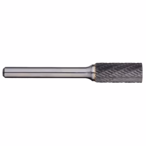 Metal cutting tool with a smooth straight shank and a knurled, textured cutting end shown horizontally.