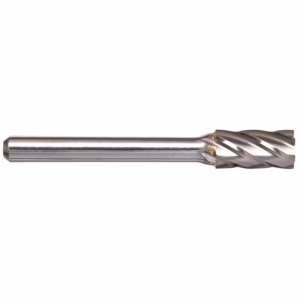 Metal twist drill bit with a cylindrical shank and helical flutes for drilling holes in metal or wood.