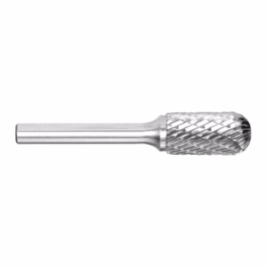 Cylindrical metal burr bit with diamond-cut flutes for deburring and shaping metal surfaces