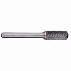 Metalworking burr with knurled grip and straight shaft, used for grinding in a rotary tool to deburr edges.