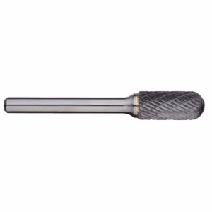 Metal tool shank with a knurled grip on one end.