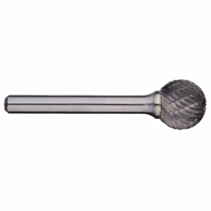 Ball-end rotary burr with a cylindrical shank for metal shaping and deburring
