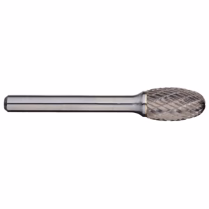 Metal rotary burr with knurled, cylindrical cutting head and smooth shank (die grinder bit) used for material removal in metalworking.