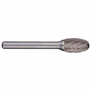 Cylindrical metal rotary burr with a knurled cutting head used for grinding metal surfaces