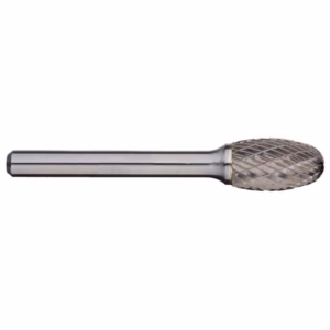 Cylindrical metal carbide burr with a knurled cutting head for material shaping in a die grinder