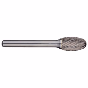 Metal rotary burr with a knurled, rounded ball-end tip on a cylindrical shank for grinding and deburring