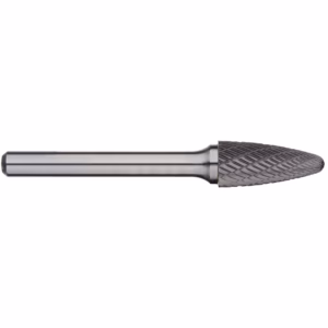 Rotary tool bit: metal shaft with knurled cone-shaped grinding head for deburring or shaping a工作piece.