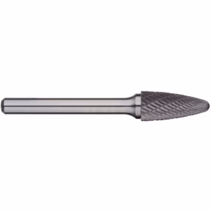 Carbide burr tool with a knurled, cone-shaped cutting head on a straight cylindrical shank