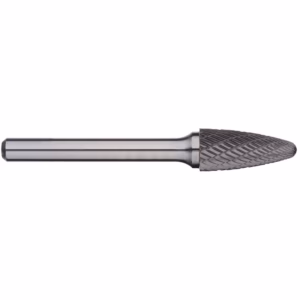 Cylindrical rotary burr with knurled cutting head and metal shank, used for material shaping and deburring