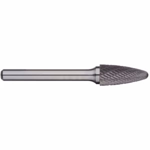 Metal rotary burr with knurled, rounded cutting head attached to a smooth shank