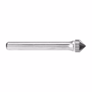 Close-up of a silver twist drill bit with cutting flutes, lying horizontally on a white background.